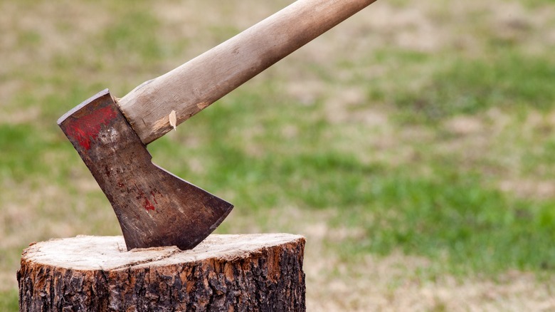 axe in wood stump