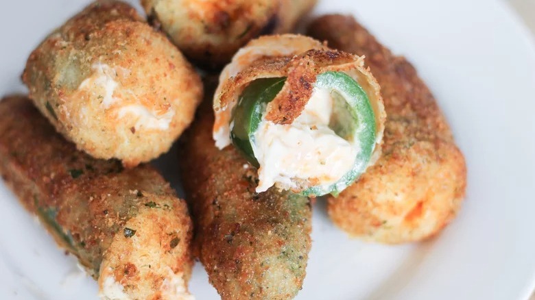 Closeup of halved jalapeño popper