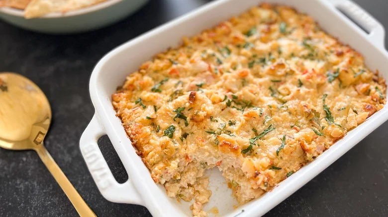 Crab Rangoon casserole in pan