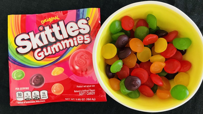 skittles gummy candies with bag