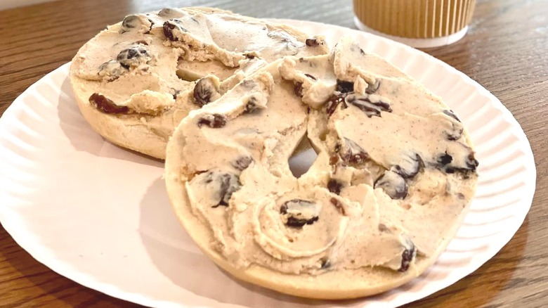 Cream cheese on a bagel