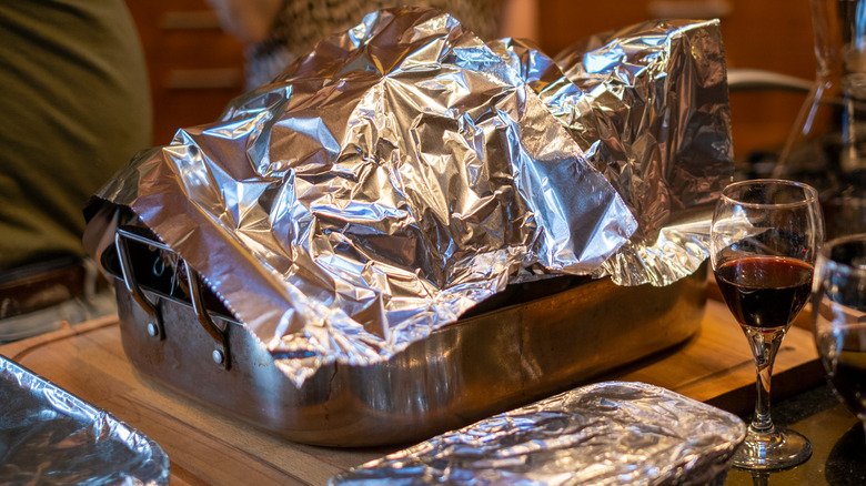 Turkey covered in foil