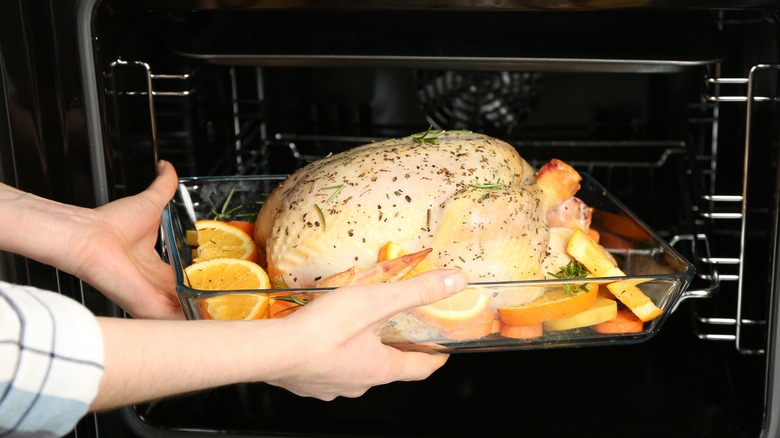 putting raw chicken in oven