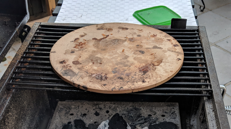 pizza stone with grease stains