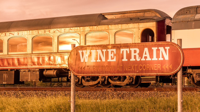 wine train with sign