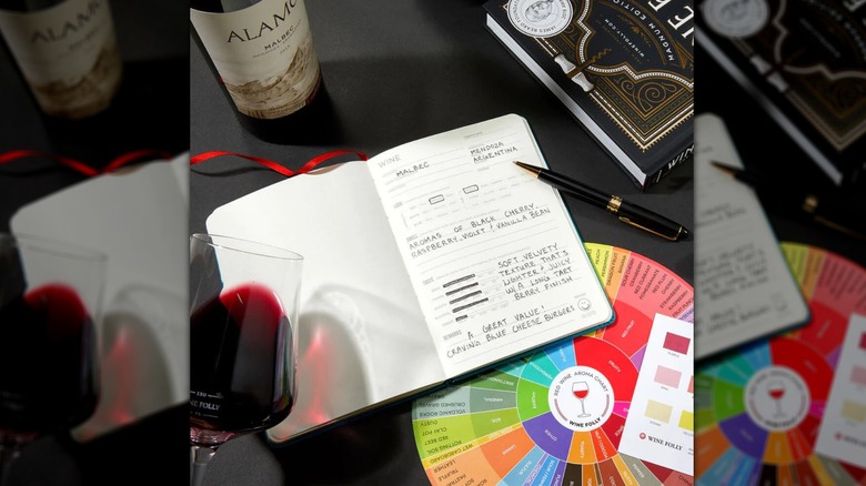 Wine journal being used