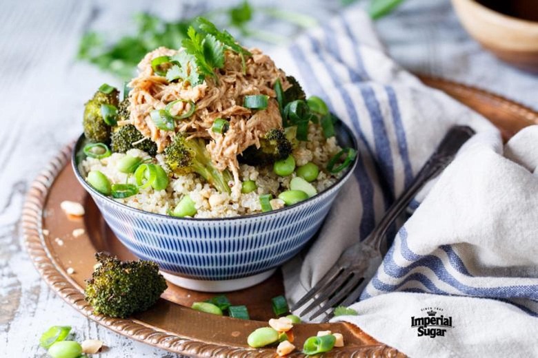 Slow Cooker Thai Peanut Chicken Quinoa Bowl