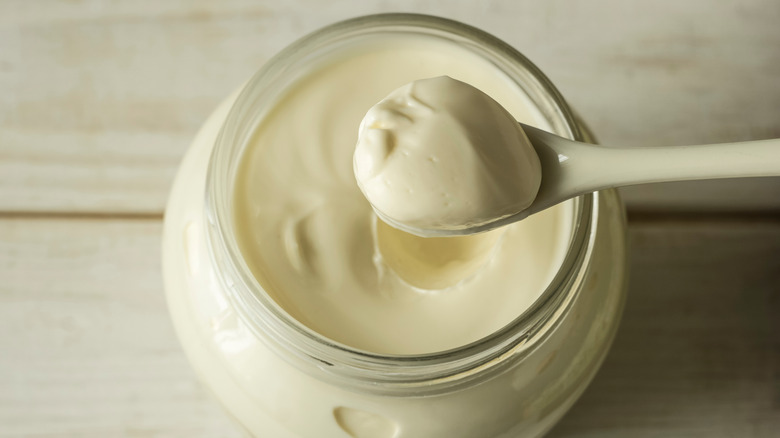 Spoonful of creamy mayonnaise