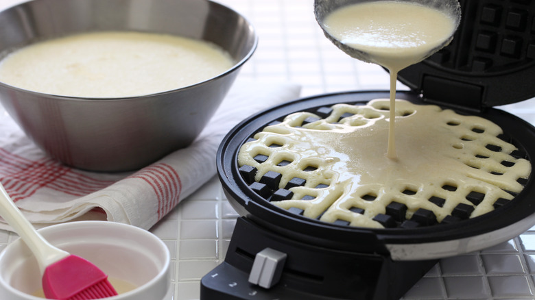 waffle batter on waffle iron