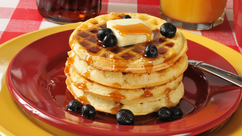 plate of blueberry waffles