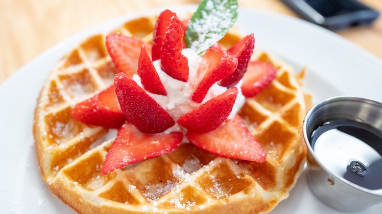 Belgian waffle with strawberries