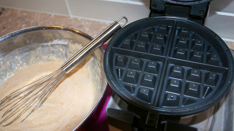 waffle batter and whisk