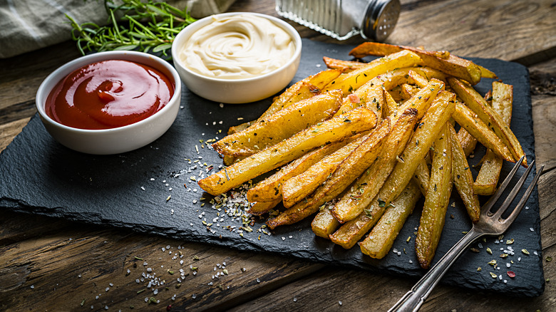 French fries on slate slab