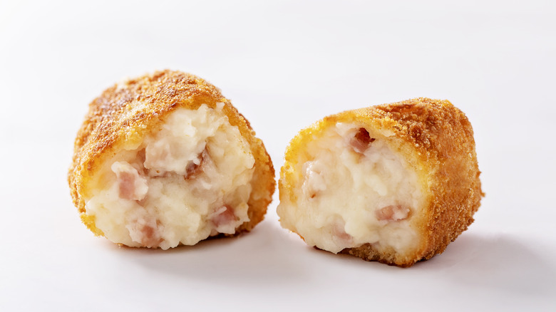 ham croquette sliced in half