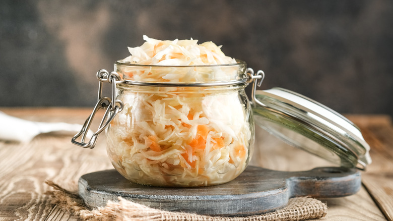 sauerkraut in glass jar