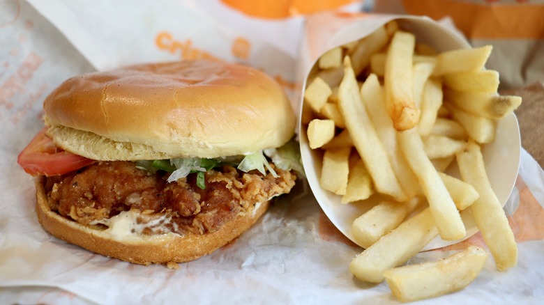 Burger King chicken sandwich with fries