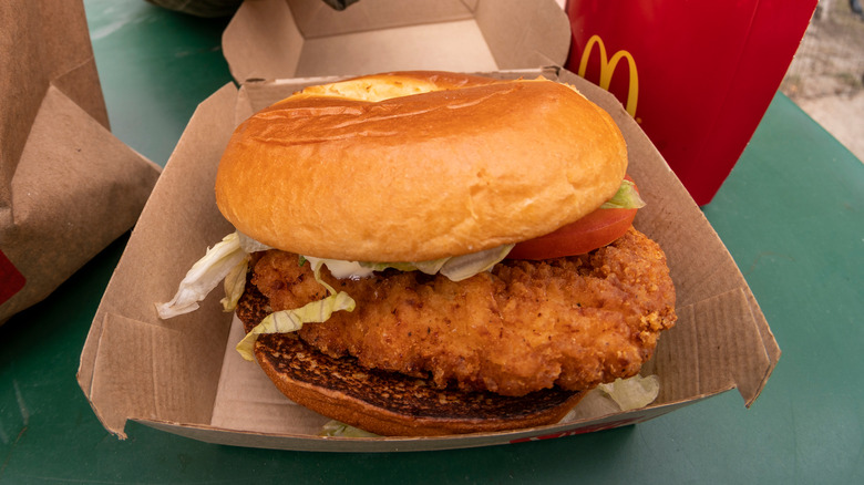 McDonald's chicken sandwich in cardboard box