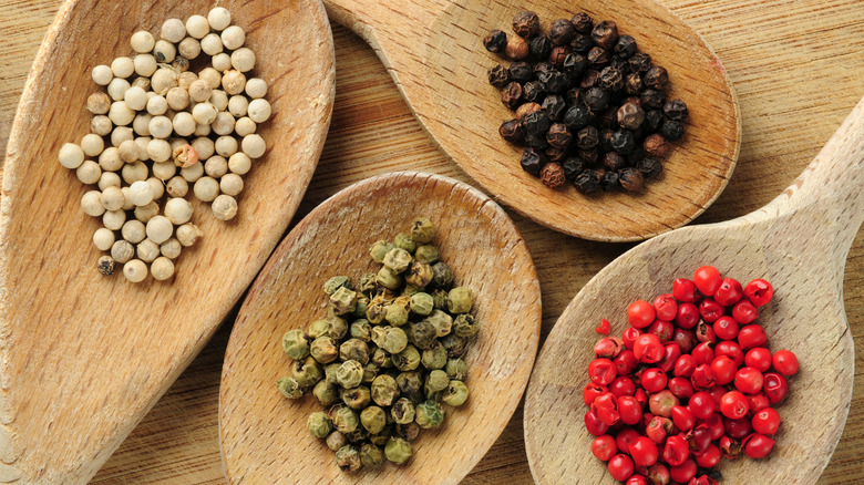 various colored peppercorns