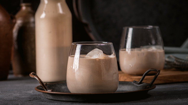 Irish cream liqueur over ice