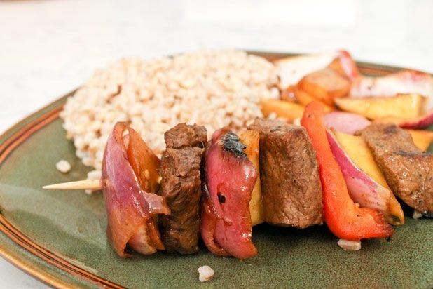 Grilled Mango and Marinated Sirloin Kebabs