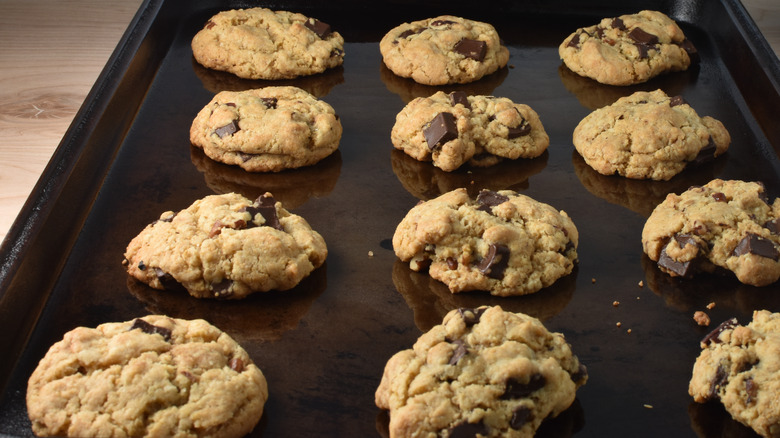 cookies on dark cookie sheet