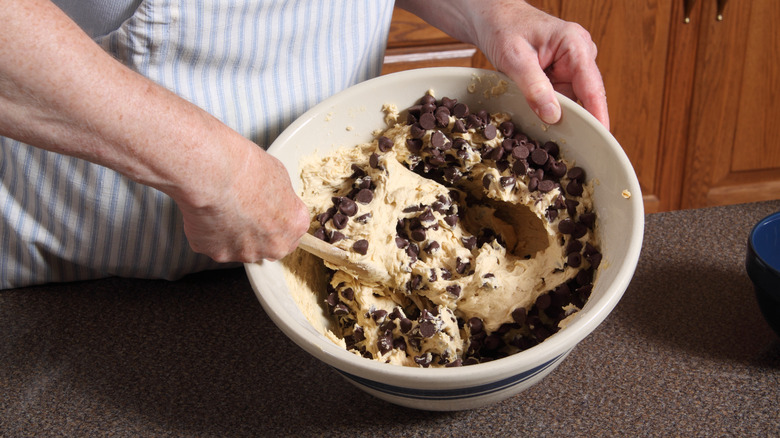 mixing cookie dough batter