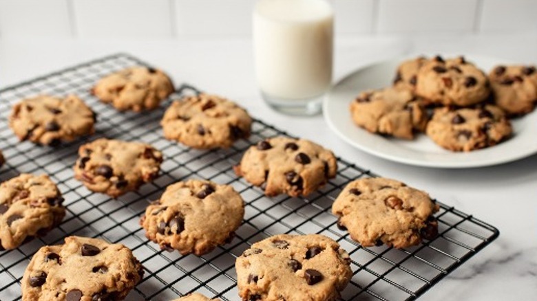 chocolate chip cookies on cooling rack