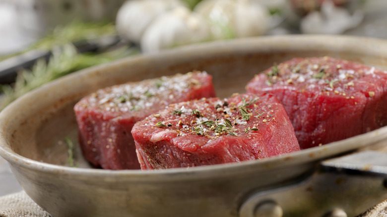 Three filets in a pan