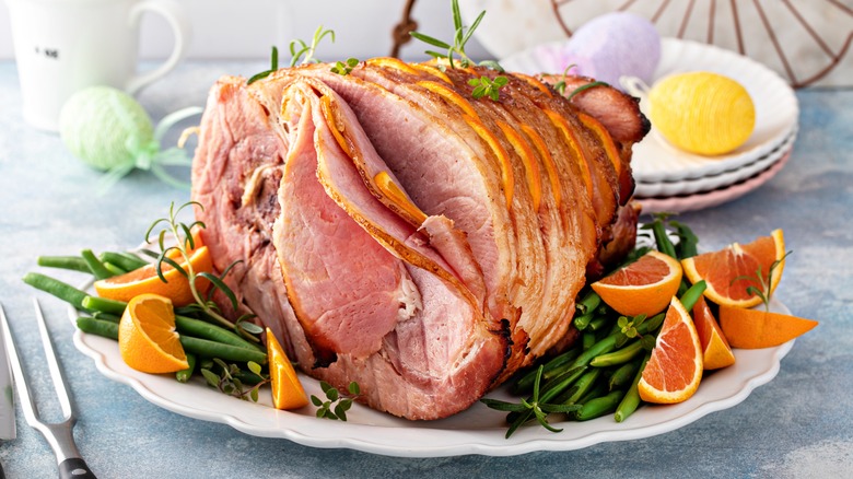 glazed ham with orange slices