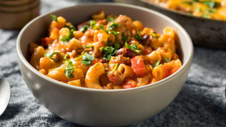 bowl of chili mac and cheese