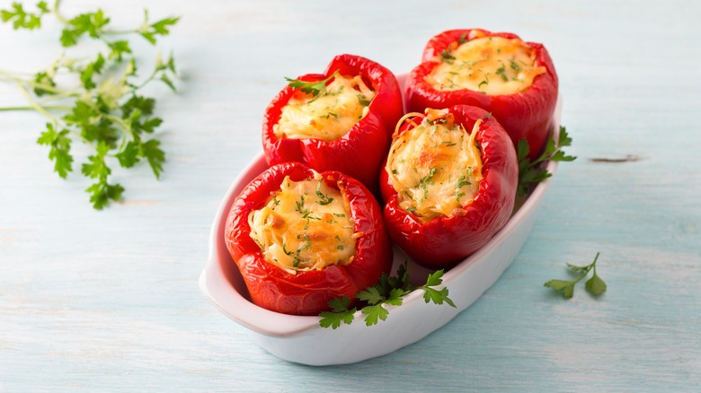 stuffed peppers in dish