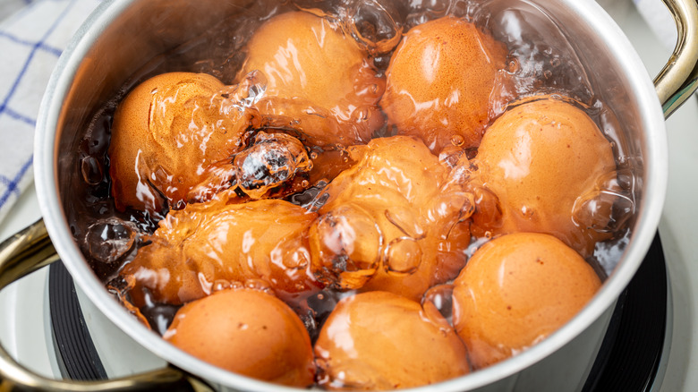 Brown eggs boiling