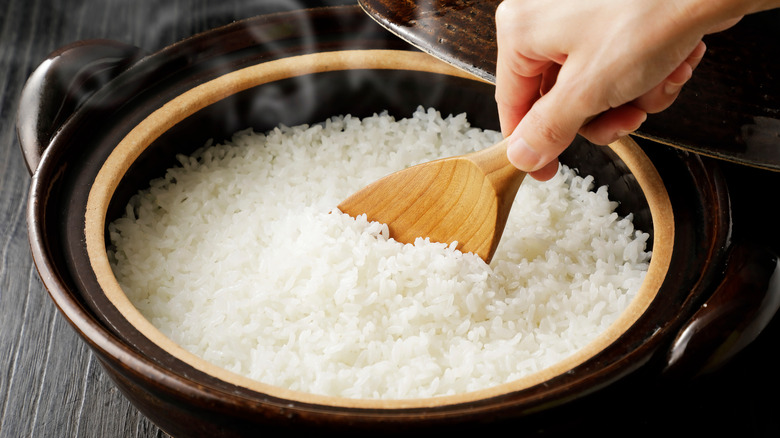 Pot of rice being prepared