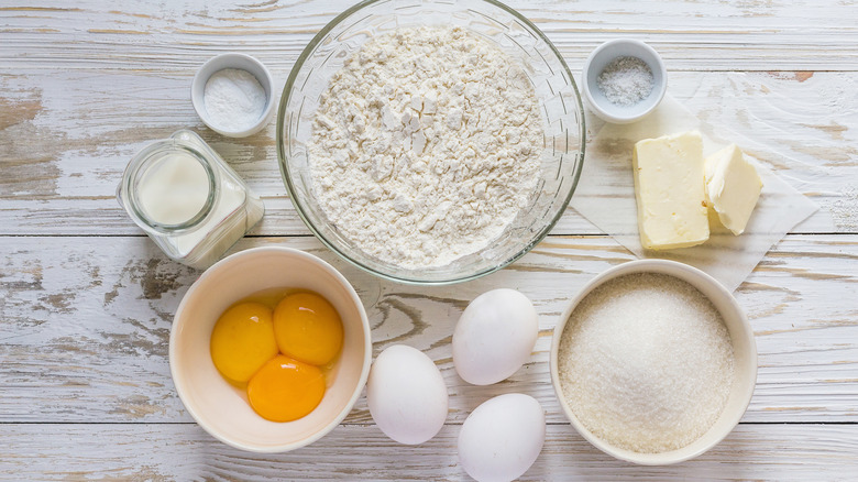 Baking ingredients on wood table