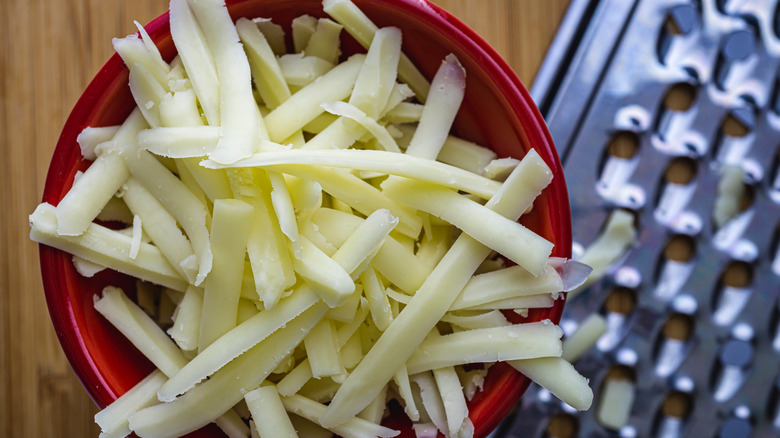 Grated Monterey jack in bowl