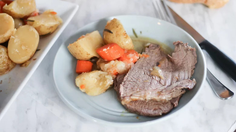 Plate of beef pot roast