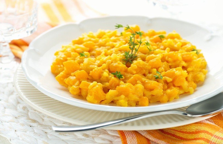 Acorn Squash Risotto With Smoked Bacon and Fried Sage Leaves