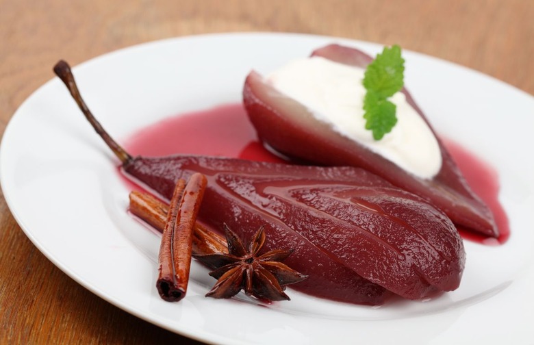 Red Wine Poached Pears With Vanilla Mascarpone Cream