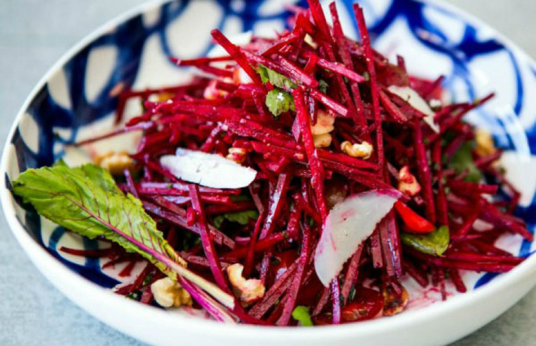 Raw Beet and Cherry Tomato Salad With Manchego Cheese and Walnuts