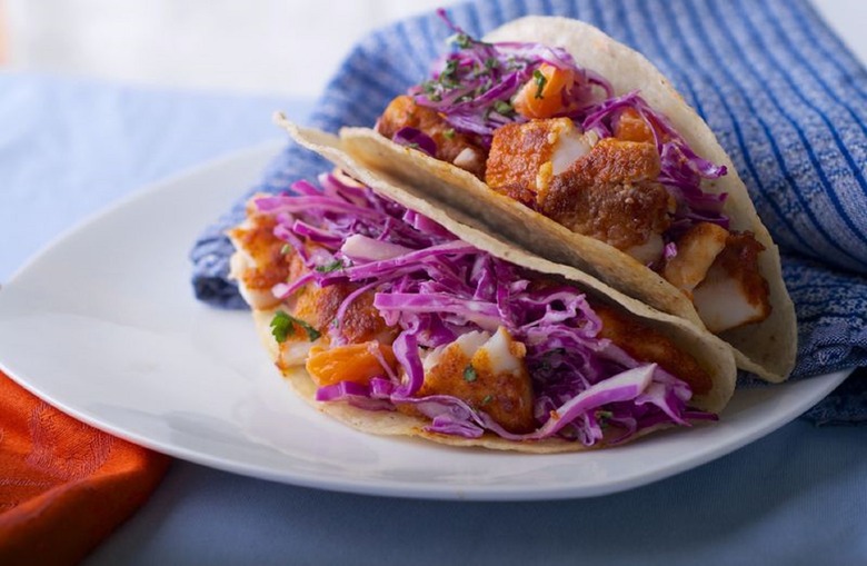 Fish Tacos With Cabbage and Tangerine Slaw