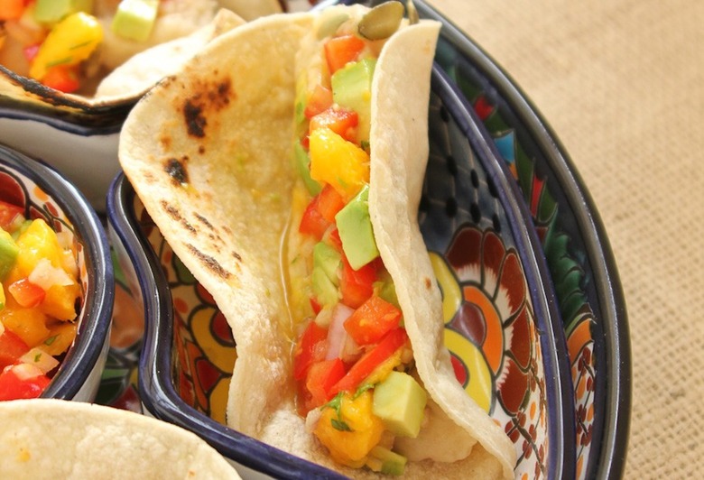 Slow Cooker Potato Tacos with Avocado Mango Salsa