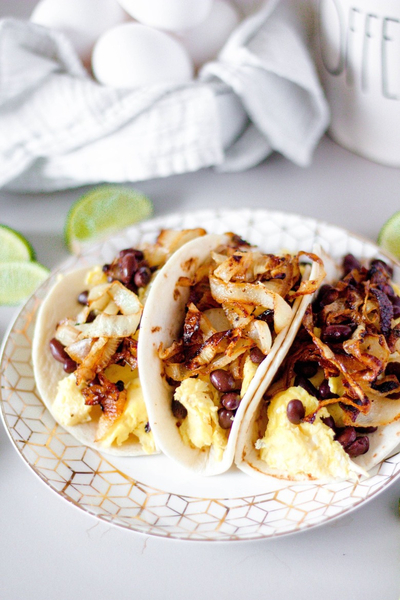 Sweet Chili Caramelized Onion Breakfast Tacos