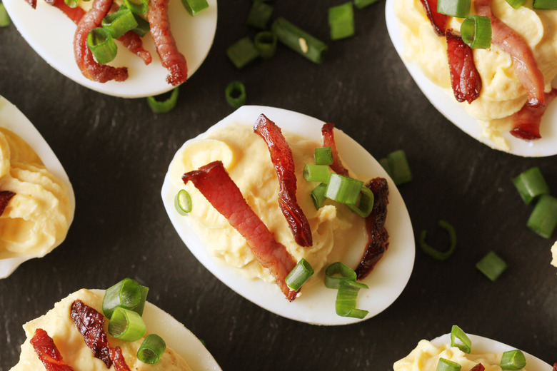 Sriracha Deviled Eggs With Candied Bacon