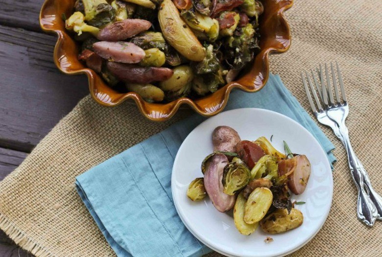 Potatoes: Beer Roasted Potatoes With Brussels Sprouts and Bacon