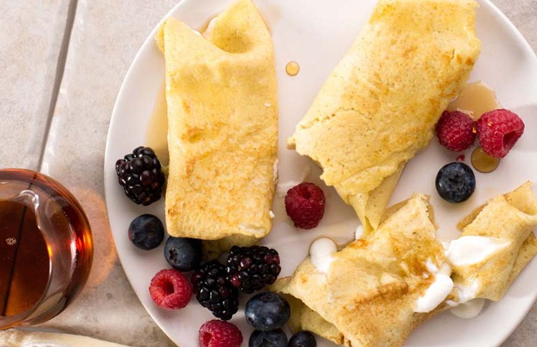 Buckwheat Blintzes With Greek Yogurt Ricotta Filling and Mixed Berries