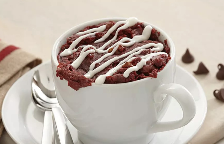 Red Velvet Mug Cake With Pecans And Cream Cheese Frosting