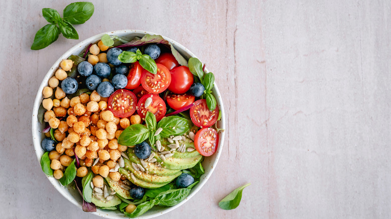 bowl of salad on counter