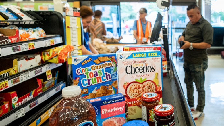 grocery items at checkout 