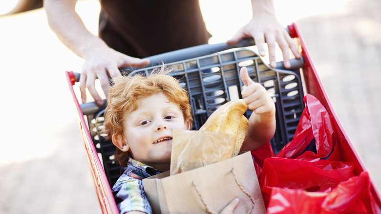 child in grocery cart