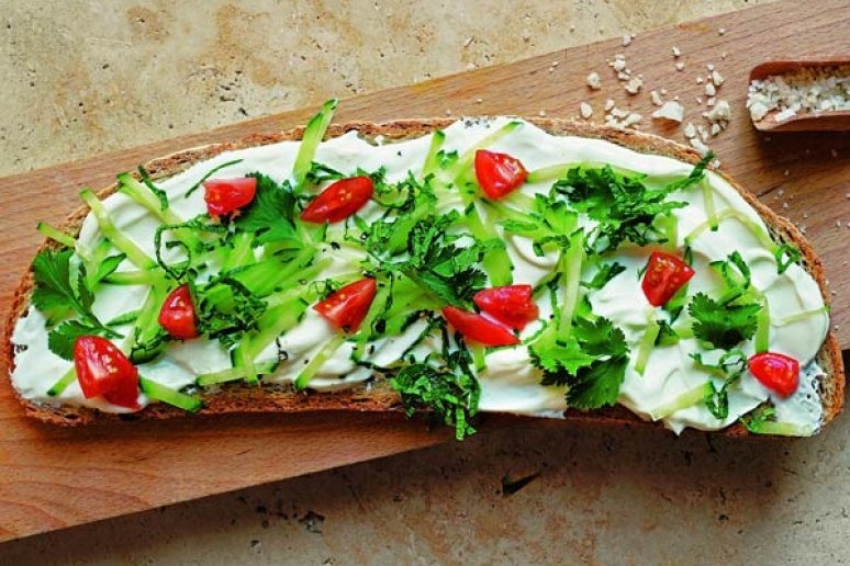 Labneh, Herb, and Cucumber Tartine